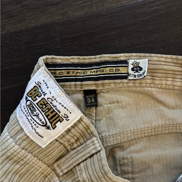 Vintage BC Ethic Pants Men 34 Tan Corduroy EZ Fit VTG Y2K SURF GRUNGE EMO - Picture 5 of 6